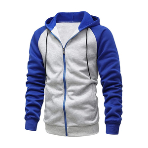 Custom Wholesale Men's Pullover Hoodie Woven Loose Fit <b>Grey</b> Royal Blue Color Block Fleece Varsity Track <b>Jacket</b> Bulk - Product Image 1