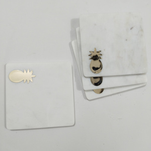 Juego de posavasos de piedra con incrustaciones de latón y cuernos de ciervo absorbentes, Base para bebidas, té, posavasos de mármol para bebidas con posavasos, Juego de 4 Uds. - Product Image 3