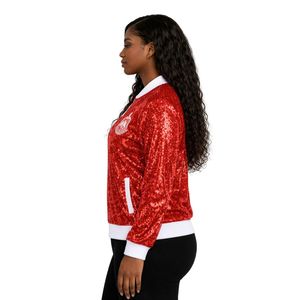 Delta Sigma Theta Red <b>Sequin</b> <b>Jacket</b> for Women Comfortable Fit Premium Fabric Greek Sorority Apparel Casual Wear - Product Image 3