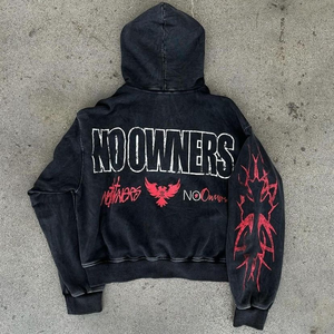 Sweat à capuche graphique 500 GSM, coupe courte, en molleton bouclette français, avec fermeture éclair brodée, style streetwear personnalisé, coupe boxy et fermeture éclair à effet bouffant - Product Image 2