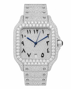 Reloj Cuadrado de Lujo con Incrustaciones de Moissanita, Esfera con Números Arábigos, Acero Inoxidable, Cuarzo, Unisex - Product Image 5