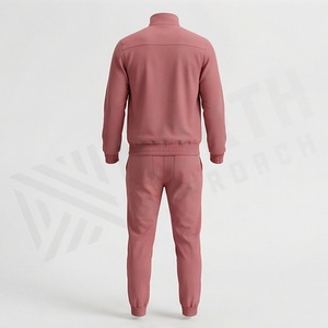 Men's Solid <b>Pink</b> <b>Tracksuit</b> Full Zip Stand Collar Casual Sportswear Breathable Cotton Jogger Set Autumn Wear - Product Image 2