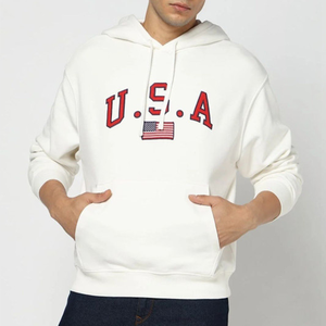 Sweat à capuche unisexe blanc court 100% coton avec poche avant, vêtement d'hiver - Product Image 1