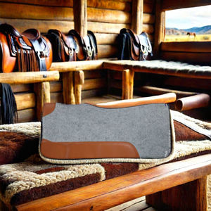 2024 Custom Made Western Equestrian Horse Saddle <b>Pads</b> Genuine Leather 3/4 Inch Light Gray Synthetic <b>Felt</b> <b>Pad</b> Hot Sale! - Product Image 2