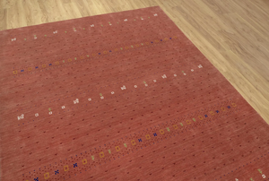 Alfombra de Lana Gabbeh Roja Marrón, Alfombra Tribal Minimalista Hecha a Mano para Sala de Estar, Dormitorio, Decoración del Hogar - Product Image 6