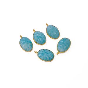 Conjunto de bisel tallado de flores de amazonita, colgantes elegantes hechos a mano, abalorios de latón de forma ovalada chapada en oro para la fabricación de joyas de moda - Product Image 3