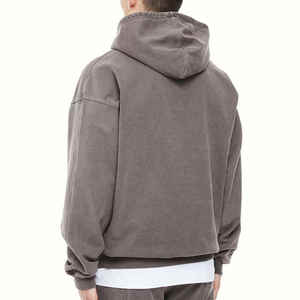 Sweat à capuche en coton 100% lavé à l'acide vintage pour homme Streetwear lourd et surdimensionné avec col à capuche et fermeture éclair pour l'hiver - Product Image 4