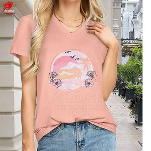 Camisetas Casuales de Mujer con Cuello en V y Manga Corta, Estampadas, Transpirables, de Tela Suave, Moda Urbana de Verano, Corte Regular - Product Image 5