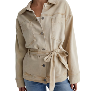 Women's <b>Denim</b> Belted Structured Jacket Simple Washed All Season <b>Coat</b> Wholesale Supplier Manufacturing - Product Image 5