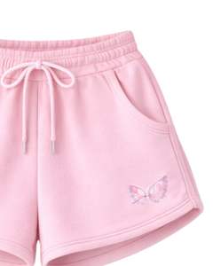 Conjunto de Sudadera Corta y Pantalones Cortos Rosa Bebé para Mujer, Estampado de Mariposas, Atuendo Casual de Dos Piezas, Ropa de Estar de Algodón y Felpa, Fabricante Mayorista - Product Image 6