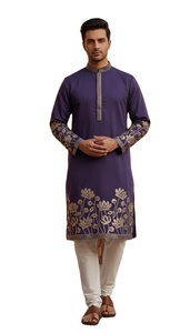 Ensemble Kurta Pyjama formel pour homme en soie de célébrité avec broderie dorée, séchage rapide, coupe classique, idéal pour les mariages et les soirées. - Product Image 2