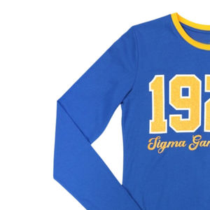 Camiseta de Manga Larga Sigma Gamma Rho SGRho 1922, Azul Rey, 100% Algodón, Letras Griegas con Brillo Impresas, Ropa de Hermandad, Camiseta de Vida Griega - Product Image 2