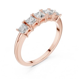 Bague de fiançailles à cinq pierres en diamant de laboratoire taille princesse, certifiée IGI, style vintage, 0,65 CT, or massif 18K 14K 10K, argent 925 - Product Image 5