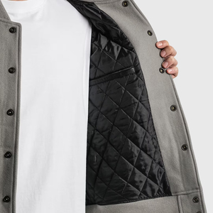 Varsity <b>Jacket</b> Grey Faux Leather Sleeves Embroidered Tiger Back Design Autumn Women's Regular Fit Zipper Closure - Product Image 4