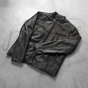 Blouson de motard en cuir véritable noir pour homme - Coupe ajustée style Cafe Racer en peau de mouton véritable, veste de moto douce et confortable - Product Image 2