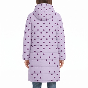 <b>Women's</b> Long Polka Dot <b>Belted</b> Puffer Jacket Hooded Quilted Cold <b>Coat</b> Sublimation Print Hot Padded Outdoor Fashion Outerwear Wear - Product Image 2