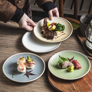 Juego de platos hondos de cerámica mate con borde de arcilla natural reactiva al horno, plato de cena moderno y rústico para sushi, aperitivos y postres, venta al por mayor - Product Image 5