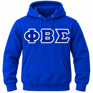 Blue <b>Mens</b> Fleece Hoodie With <b>White</b> Greek Letter Applique Drawstring Collar Kangaroo Pocket Ribbed Cuffs <b>Sweatshirt</b> Pullover - Product Image 3