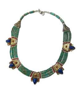 Collier pendentif vintage en turquoise naturelle, corail et lapis-lazuli avec argent sterling 925, fait main, unisexe, chaîne à perles - Product Image 5