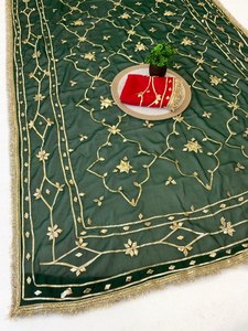 Sari en soie avec broderie dorée pour femmes, tenue de mariage indienne et pakistanaise, robe traditionnelle longue jusqu'au sol - Product Image 4