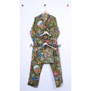 Ensemble de pyjama floral 100% coton pour femmes, respirant, vintage, décontracté, manches longues, tricot doux, 2 pièces, design personnalisé - Product Image 1