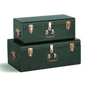 Metal Storage Trunk <b>Box</b> Rectangular Green With Handles Stacking Design For Sundries Home Decor Storage <b>box</b> - Product Image 1