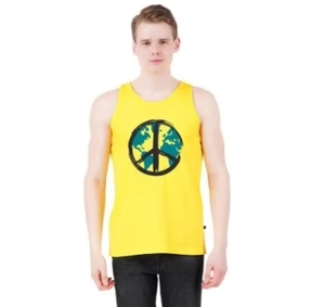 Débardeur jaune sans manches pour homme avec imprimé symbole de la paix terrestre, col rond, style décontracté, 100 % coton respirant, logo frontal - Product Image 6