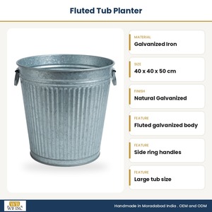 Maceta de hierro galvanizado acanalado con asas, maceta redonda grande de metal para flores, contenedor para plantas de jardín o patio estilo rústico - Product Image 3