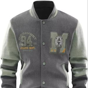 เสื้อแจ็คเก็ตวาร์ซิตี้วินเทจสำหรับผู้ชาย คอตั้ง กระดุมแถวเดียว พิมพ์ลายตามสั่ง ปักลายด้านหน้า แขนเสื้อตัดกัน ชายเสื้อแบบริบ สำหรับฤดูใบไม้ร่วง - Product Image 3