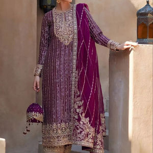 Salwar Kameez pour femmes de qualité supérieure, couleur violette, pour les occasions de mariage et de plage - Tissu en viscose, évacuation de l'humidité, séchage rapide - Product Image 1