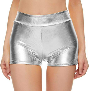 AL SWANS INTERNATIONAL Short pour femme taille mi-haute, coupe skinny, bleu métallisé, style streetwear, avec rivets décoratifs, en PU enduit, taille élastique - Product Image 3