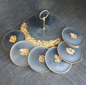 Epoxy Resin <b>Cake</b> <b>Stand</b> Christmas Parties Decoration Metal handle <b>Cake</b> <b>Stand</b> With Coaster Grey Resin Hot Sale - Product Image 1