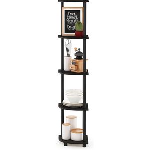 Libreria Angolare a 5 Ripiani con Scaffali Aperti, Finitura Espresso, per Soggiorno, Ufficio, Garage - Product Image 5