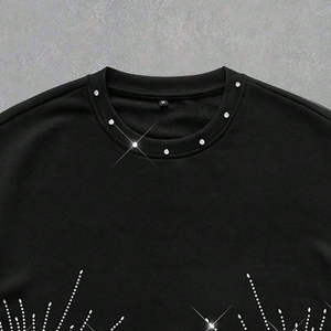 เสื้อยืดผู้ชายดีไซน์ล่าสุดขายส่ง ประดับเพชร สไตล์สตรีทแวร์ คอกลมทรงโอเวอร์ไซส์ ฮิปฮอป ระบายอากาศได้ดี - Product Image 2