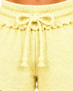 Light Yellow Women <b>Drawstring</b> Cotton Terry Shorts Elastic Waist Casual Summer Lounge Wear Soft Pocket Mini Shorts Custom Fashion - Product Image 5