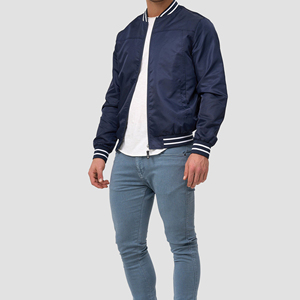 Chaqueta Bomber Azul Marino para Hombre, Cierre de Cremallera, Color Sólido Informal, Prenda Exterior de Poliéster para Otoño - Product Image 2