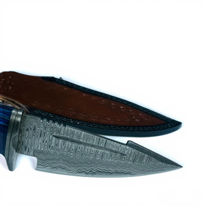 Couteau de chasse en acier Damas à lame droite, manche en cuir, qualité industrielle, outil de survie extérieur personnalisable, OEM - Product Image 2