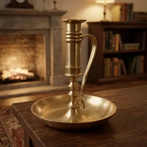 Handmade Brass <b>Taper</b> <b>Candle</b> <b>Holder</b> with Handle Classic Vintage Candlestick Stand Decorative Home Table Wedding Decor - Product Image 6