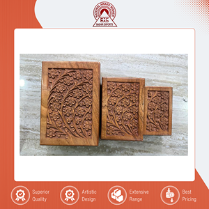 Widely Used High Quality Eco Friendly Handmade Grade a Rectangular Carved Sheesham Wood Cremation Urns Set 3 for Keeping <b>Ashes</b> - Product Image 2