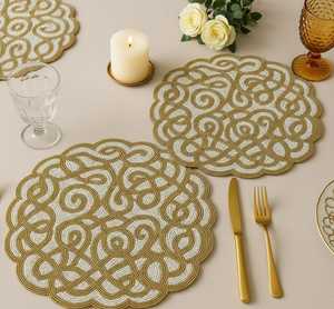 Handmade Polyester/Cotton <b>Beaded</b> <b>Placemats</b> (Set of 2) Floral Embroidered Design Eco-Friendly for Home & Hotel Use - Product Image 5