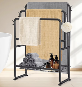 Freestanding Workshop Steel Towel Rack Floor Standing <b>Clothes</b> Drying Stand Three-Layer Adjustable Mesh <b>Shelf</b> Tool Storage - Product Image 2