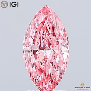 Diamant de laboratoire cultivé CVD de 2,00 carats, taille marquise, couleur rose vif fantaisie, clarté VVS2, certificat IGI, pour bague de mariage personnalisée - Product Image 1