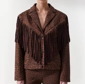 Chaqueta Personalizada Informal de Otoño Invierno, Transpirable, de Manga Larga, de Terciopelo de 850g, con Estampado de Leopardo, para Mamá e Hija, con Borlas - Product Image 4