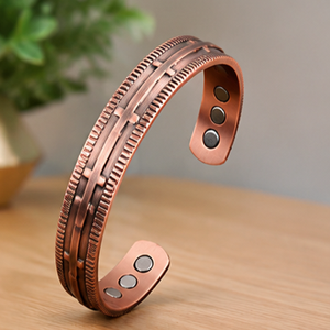Rustic Vintage Ribbed Border Magnetic Pure Copper Band Fashionable Metal Jewelry Exquisite Embossed Design - Product Image 3