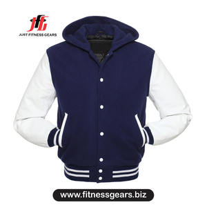 Veste de sport à capuche bleue et blanche pour homme, style preppy, polyester et coton, coupe classique, pour l'automne - Product Image 1