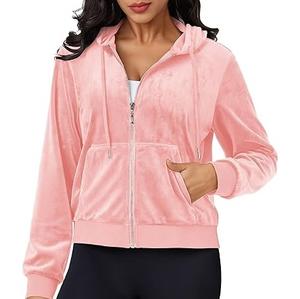 Sweat à capuche personnalisé avec logo, fermeture éclair, confortable, en velours, pour femmes, grandes tailles, respirant - Product Image 1