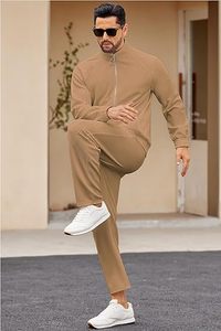 Ensemble de survêtement décontracté 2 pièces pour homme, style hip-hop brodé, avec fermeture éclair intégrale, pour le jogging et le sport, 100 % coton, séchage rapide - Product Image 3