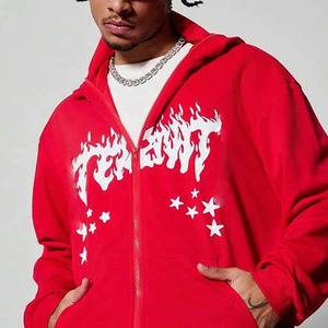 Long Sleeve Oversized Custom Printed Full Face <b>Zip</b>-<b>Up</b> <b>Hoodie</b> with Stars Print 100% Cotton Winter Casual Wear - Product Image 5