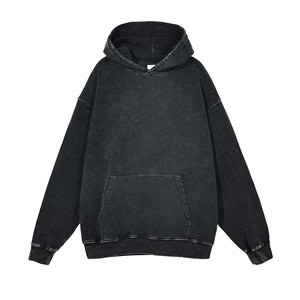 Sweat-shirt à capuche OEM pour homme en coton French Terry noir, coupe oversize, effet vieilli, court, vintage, délavé à l'acide - Product Image 1
