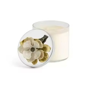 Frasco de vidrio transparente con tapa dorada Foliage Touch, recipiente para velas de cera de soja perfumada, con tapa con diseño de rama de hoja oscura. - Product Image 6